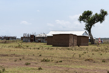 Mara Rianta, Kenya -Buildings in a small Masaai tribe village just outside of the Masaai Mara...