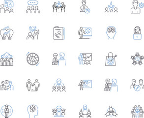 Coordination ideation line icons collection. Collaboration, Synergy, Partnership, Unity, Synchronicity, Harmonization, Cooperation vector and linear illustration. Generative AI