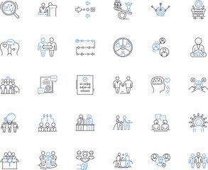 Corporation squad line icons collection. Teamwork, Strategy, Unity, Proficiency, Vision, Growth, Efficiency vector and linear illustration. Innovation,Ambition,Nerking outline signs set Generative AI