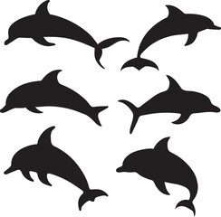 Vector silhouette of a dolphin icon set