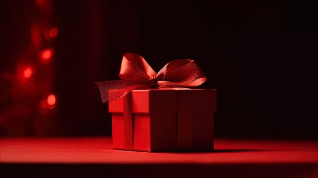 Gift of Joy: Wrapped red Box with Bow in Selective Focus, in 8K created with generative AI technology