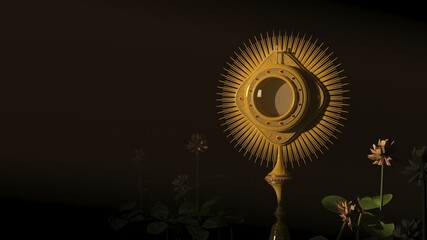 Jesus Cristo no ostensório presente no Sacramento da Eucaristia - Ilustração 3D