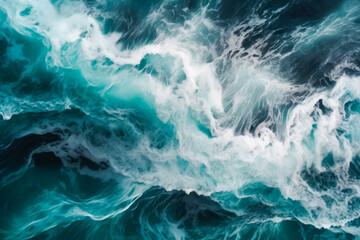 Aerial view to ocean waves. Blue ocean water background. Stormy sea waves background. Generative AI. Blue sea waves background.