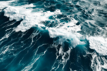 Fototapeta na wymiar Aerial view to ocean waves. Blue ocean water background. Stormy sea waves background. Generative AI. Blue sea waves background.