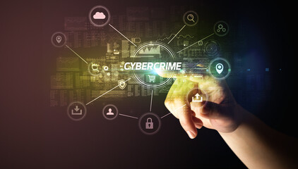 Hand touching cybersecurity button concept
