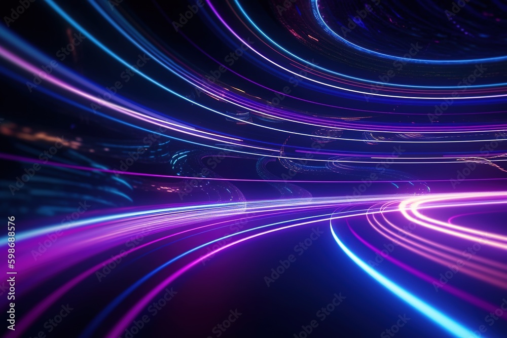 Wall mural futuristic technology wave background design with lights and speed motion blur. generative ai