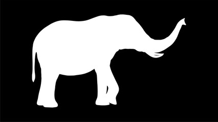 Black and white illustration, highlighted elephant