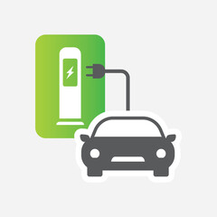 Electric car and electric vehicles charging icon. vector
