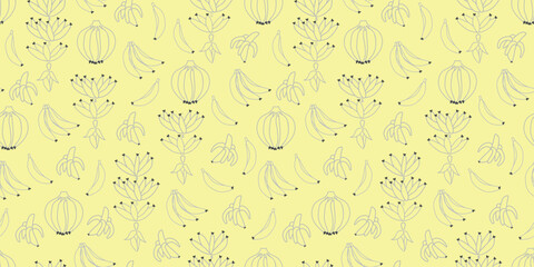 bananas pattern vector. seamless repeat illustration. tropical fruit simple line art design