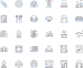Assembly company line icons collection. Interlocking, Precision, Fabrication, Integration, Assembly, Manufacturing, Engineering vector and linear illustration. Generative AI