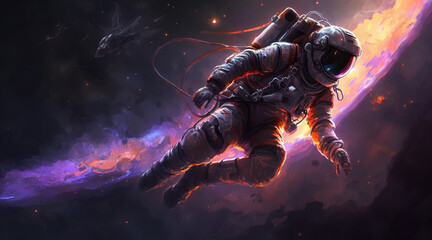Obraz na płótnie Canvas a cool floating astronaut in space, epic scifi artwork, generative ai technology