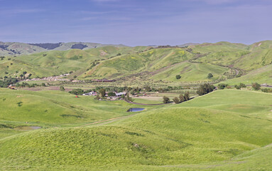 Panorama of San Francisco Bay Area's TriValley from Tassajara Ridge Trail