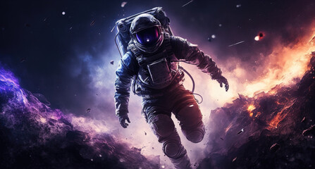 Fototapeta premium an astronaut illustration in space, epic artwork, generative ai technology