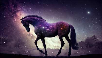 an epic scifi fantasy horse in space, illustration, generative ai technology