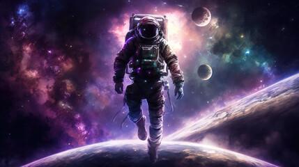 a brave walking astronaut in space, scifi artwork, generative ai technology