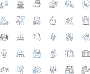 Asset management line icons collection. Investments, Portfolio, Diversification, Allocation, Optimization, Risk, Performance vector and linear illustration. Analyze,Monitoring,Strategy Generative AI