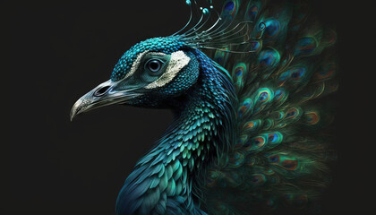 Obraz premium Peacock abstract wallpaper. Contrast background Peafowl in vivid colors generative ai