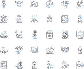 Acquire an enterprise line icons collection. Expansion, Growth, Investment, Takeover, Mergers, Expansionism, Globalization vector and linear illustration. Acquisition,Buying,Purchase Generative AI