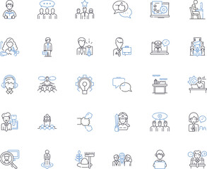 Workforce improvement line icons collection. Efficiency, Training, Collaboration, Flexibility, Accountability, Engagement, Diversity vector and linear illustration. Generative AI