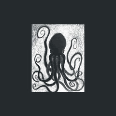 Hand drawn illustration octopus, vector art on dark gray background