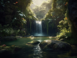 waterfall in the forest by Generative AI
