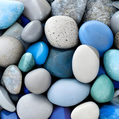 Blue Stones of Serenity. A Presentation Background with Round Stones in Soothing Hues and Tones for Calm Designs. Generative AI.