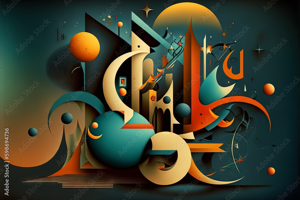 Aufkleber Abstract shapes retro composition in 20s avantrgarde or futurism style. Retro background with surreal mindbending figures. Generated AI.