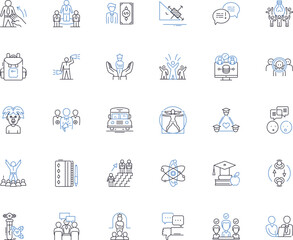 Teaching and Training line icons collection. Pedagogy, Instruction, Education, Learning, Tutoring, Coaching, Mentoring vector and linear illustration. Curriculum,Classroom,Assessment Generative AI