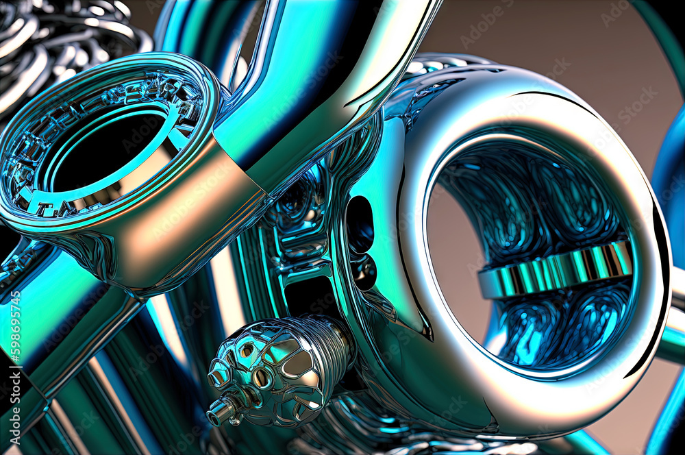Poster abstract chrome pipes composition. industry themed background with shiny metallic connected pipes. g