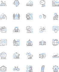 Wanderlust tourism line icons collection. Adventure, Culture, Exploration, Discovery, Nature, Expedition, Journey vector and linear illustration. Escape,Discovery,Trekking outline signs Generative AI