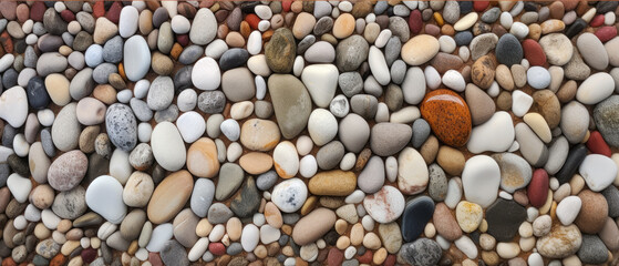 Brown, grey, white pebbles. Colourful small stones background. Generative AI