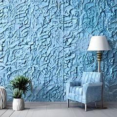 Artistic Textured Wall with a 3D Effect in Soothing Blue and White Tones. Generative AI