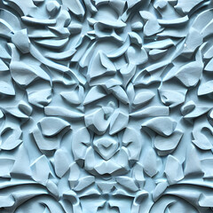 Artistic 3D Wall Design with Intricate Texture in Light Blue and White. Generative AI