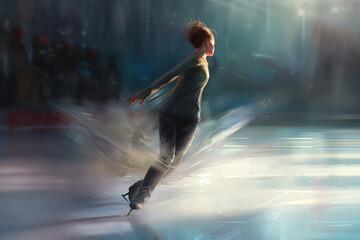 Fototapeta na wymiar a beautiful woman skater gliding across the ice. generative AI