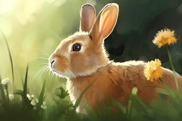 Obraz premium Cute Bunny Rabbit in a Colorful Garden: Fluffy Ears, Whiskers, and Furry Fun, Generative AI