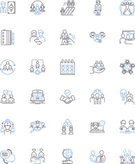 Remote presentation line icons collection. Online, Virtual, Distance, Teleconference, Webinar, Remote, Zoom vector and linear illustration. Google Meet,Skype,Video outline signs set Generative AI