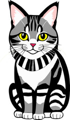 Fototapeta na wymiar graphic drawing gray cat with yellow eyes, logo