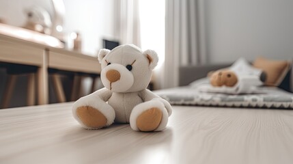 Cuteness Overload: Table with Teddy Bear Plush Toy in Child's Room: Generative AI