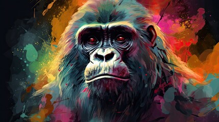 Dangerous Fantasy: A Colorful Gorilla Portrait from Uganda's Tropical Wildlife, Generative AI