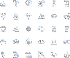 Provision store line icons collection. Groceries, Convenience, Snacks, Drinks, Dairy, Vegetables, Fruits vector and linear illustration. Bread,Cereal,Spices outline signs set Generative AI