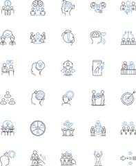 Staff supervision line icons collection. Leadership, Management, Delegation, Communication, Accountability, Coaching, Training vector and linear illustration. Generative AI