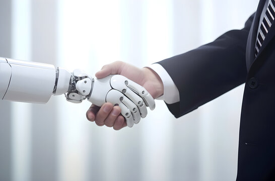 Businessman and Robot Hand in Handshake: AI Generated Image