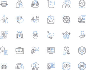 Organization improvement line icons collection. Efficiency, Productivity, Innovation, Strategy, Collaboration, Alignment, Communication vector and linear illustration. Generative AI