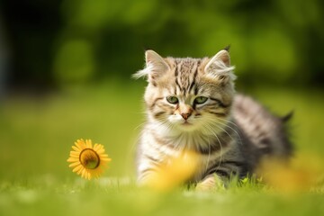 Naklejka na ściany i meble cat playing in the grass