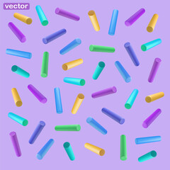 Set of abstract element for design. Minimalistic geometric figures with gradient. Isolated cylindrical objects in motion. 3d render vector illustration.