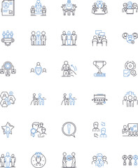 Peers line icons collection. Colleagues, Mates, Classmates, Acquaintances, Comrades, Friends, Allies vector and linear illustration. Gang,Bunch,Squad outline signs set Generative AI