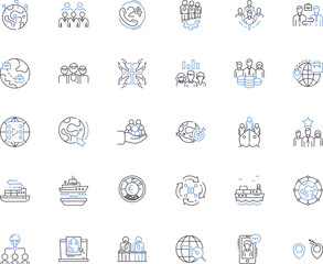 Multinational affairs line icons collection. Globalization, Diplomacy, Trade, cooperation, Policy, Development, Progress vector and linear illustration. Integration,Economics,Relations Generative AI
