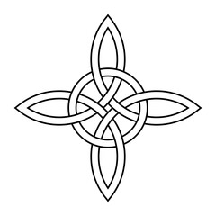 Celtic quad knot with interlaced circle. Celtic cross, formed by four endless connected arcs, intertwined with a circle. A spiritual and religious symbol, used in medieval Christian ornamentation.