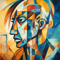 Geometric male head painting/illustration.