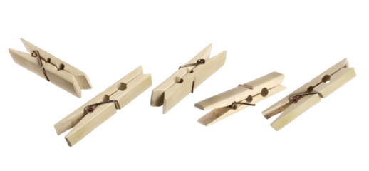 Set wooden clothespins, isolated on white background, clipping path